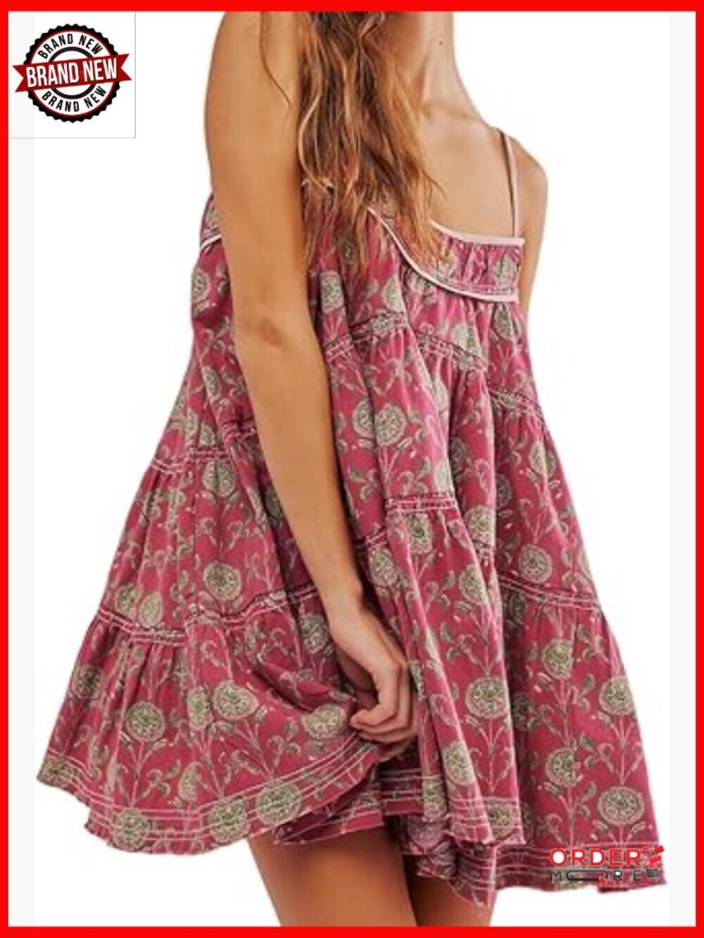Flowy Boho Mini Dress Adjustable Spaghetti Strap Sundress